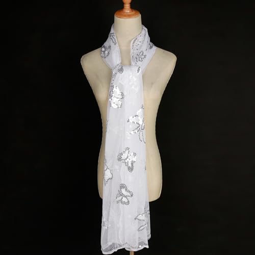 L'VOW Glittering 1920s Scarf for Women Mesh Sequin Wedding Cape Fringed Evening Shawl Wrap4