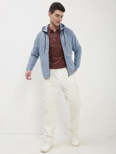 Image of SHOWOFFFF Men Solid Front-Open Sweatshirt | Hooded Full Sleeves Cotton Sweatshirt's for Mens | Slim Fit Regular Length Sweatshirts for Men's