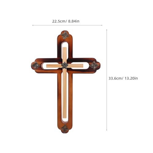 Cruz de madera de caucho jojofuny rustica de mesa y pared 2
