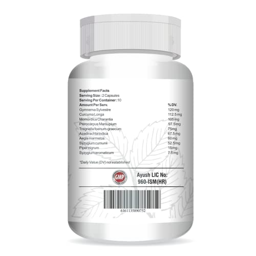 Vokin Biotech Herbal Insulux Gymnema Sylvestre For Endocrine Health & Diabetes Control 800mg 20 Capsules (Pack of 3)