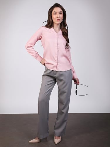 Image of Urbano Fashion Women's Modal Viscose Full Sleeve Regular Fit Casual Solid Shirt with Mandarin Collar