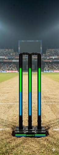 Image of Bodyfit Heavy Cricket Stumps | PVC Wickets Set, 4 Stumps + 2 Bails + 2 Stands | Full Size Wickets for Cricket Ground, Tournament Wicket Black-GreenBlu.