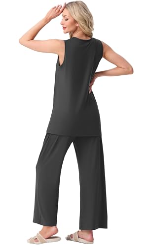 Image of PrinStory Womens Pajamas Sets 2 Piece Soft Pjs for Women Sleeveless Pajama Set Summer Loungewear with Pockets