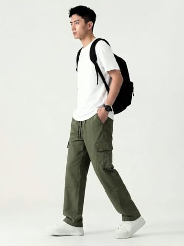 Image of Cargo for Men | Cotton Cargo Pant | Lower for man | Elastic Drawstring Waist Straight Fit Bottoms | Comfortable Breathable Cargos for Casual, Office Wear