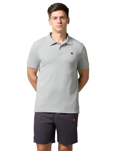 Image of TECHNOSPORT Men's Regular Fit Half Sleeve Polo T-Shirt with Collar, ELASTO Plus Quick Dry Moisture Wicking Polo Tee for Gym Sports Golf and Casual Wear