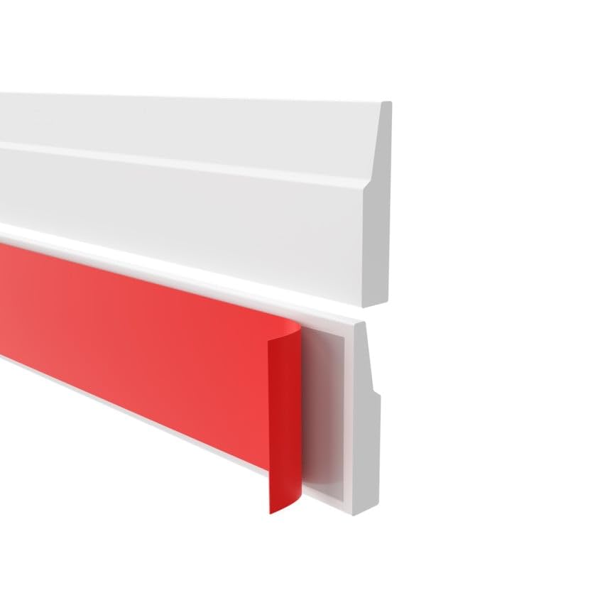 Rodapié Adhesivo, Moldura de acabado de pared de PVC PREMIUM – rollo de 5 m, altura 32 mm, grosor 6,5 mm – diseño retro – resistente a los rayos UV, flexible y con acabado fresado - Blanco