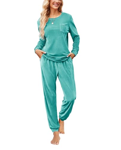 Ekouaer Womens Pajamas Sets Long Sleeve Soft Sleepwear 2 Piece Velvet Pjs Lounge Sets with Pockets