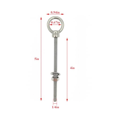 Image of Threaded Eyebolts 304 Stainless Steel Shoulder Eye Bolt Heavy Duty Anti-Corrosion and Anti-Rust Lifting Ring Eyebolts with Nuts and Washers 10pcs 1 /4 inch x 4 inch