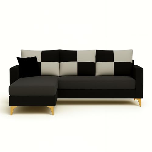 Image of CASASTYLE Brogan 4 Seater Fabric LHS L Shape Sofa Set (Dark Grey-Black) in Premium Velvet Finish | Durable Comfort | Ideal for Living Room