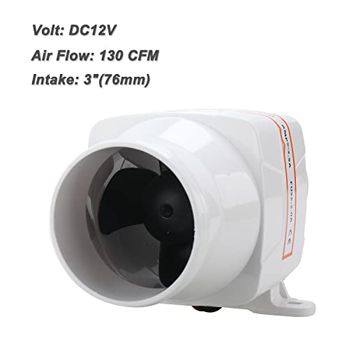 Erfo 3" In-Line Marine Bilge Air Blower Electric For Boat Bilges And Heads, Dc12V, 2.5A, 130Cfm, 3" Outlet Hose #TOP3