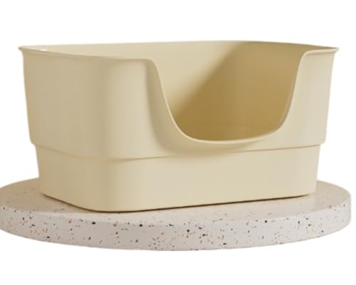 MLTUN MAKAN 猫用トイレ 猫トイレ一体型 大容量 こぼれ防止シャベル付き 深型 お手入れ簡単 消臭・抗菌 猫 多頭飼い 大型開口部 (ベージュ)