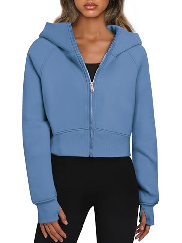 Timuspo Cropped Jacke Damen Kapuzenjacke Mode Herbst Y2k Blaue Strickjacke...