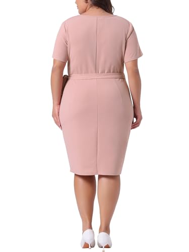 Image of Agnes Orinda Women's Plus Size Office Dress 50s 60s Vintage Belted Tie Pencil Dress Bodycon Wear to Work Dresses