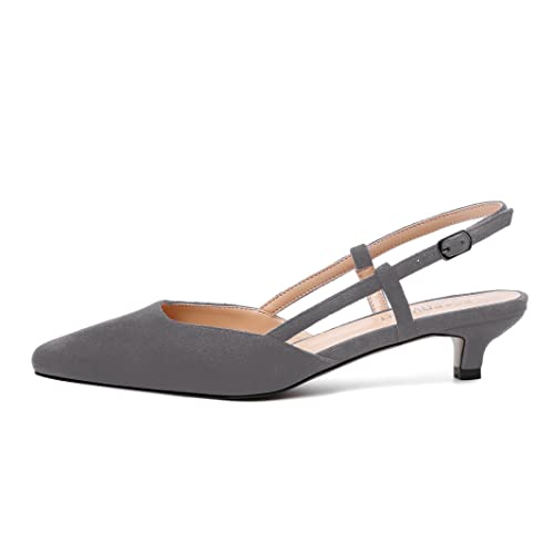ROSERWISH Womens Cute Square Toe Slingback Suede Wedding Buckle Comfortable Kitten Low Heel Pumps Dress Shoes 1.5 Inch2