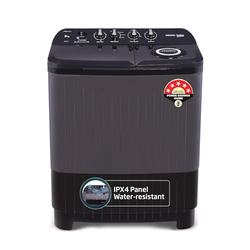Image of Voltas beko, A Tata Product 9 kg 5 Star Semi-Automatic Twin Tub Top Load Washing Machine, (WTT90UDX /BKGR4KPTD, Black, 2023 Model, Special Pulsator wash Method)