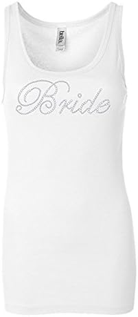 Bride Rhinestone Longer Length Tank (Large, White)