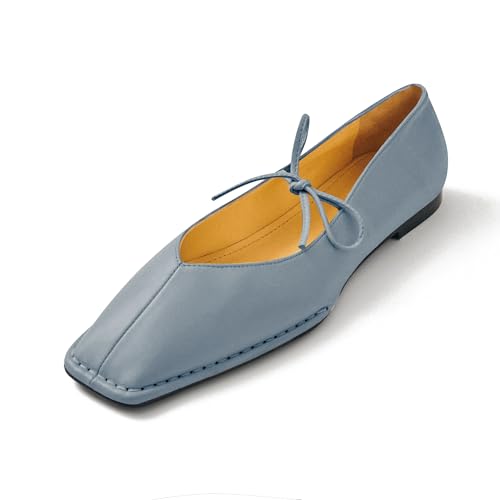 Square Toe Ballet Flats for Women Lace Up Blanket Stitch Sole Sewing Shoes Comfortable Casual Mary Jane Ballerina Flats2