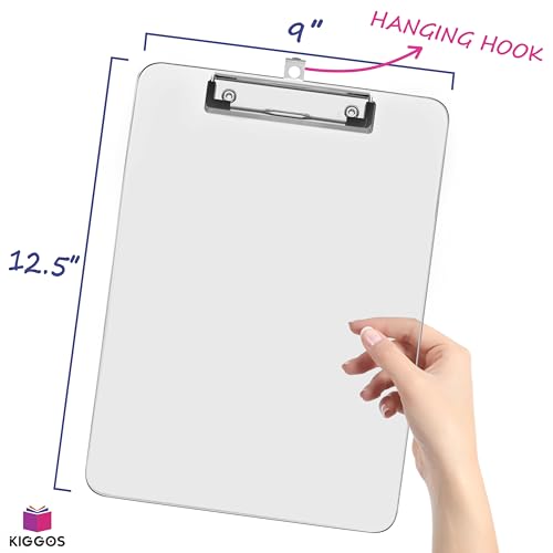Image of KIGGOS Acrylic Clipboards 12.5 x 9, Clear 25 Pack Letter Size Clip Boards with Low Profile Metal Clips, Hold up to 100 Sheets, Lightweight Set for Classroom, School, Office and Home