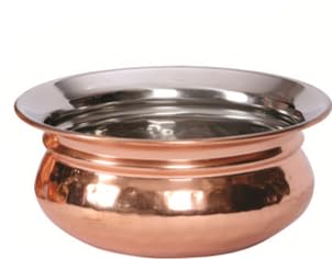 KMW Stainless Steel Handi with Copper Plating, 14 x 6 cm - Elegant and Durable Cookware for Traditional Indian Cooking and Serving - Premium Stainless Steel for Efficient Kitchen Performance