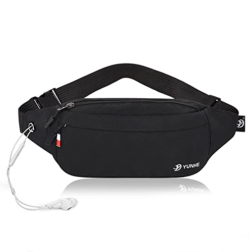 Bauchtasche Damen stylisch Herren Gürteltasche Wandern wasserdichte Bauchtaschen Outdoor mit Mehreren Taschen Fanny Pack mit Kopfhörer Port 58CM/120CM Gurt für Laufen,Reisen,Skateboardsport(Schwarz) Cover