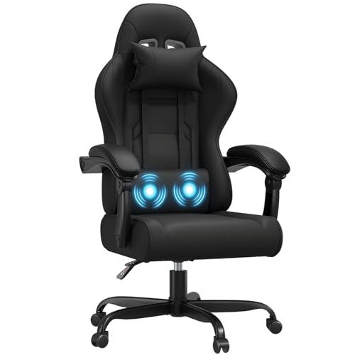 JUMMICO Gaming Stuhl mit Massagefunktion, Bürostuhl Ergonomisch 150kg, Gamer Stuhl mit 50 cm Extrabreites Sitzkissen, Schwarz JUMMICO Gaming Stuhl mit Massagefunktion, Bürostuhl Ergonomisch 150kg, Gamer Stuhl mit 50 cm Extrabreites Sitzkissen, Schwarz
