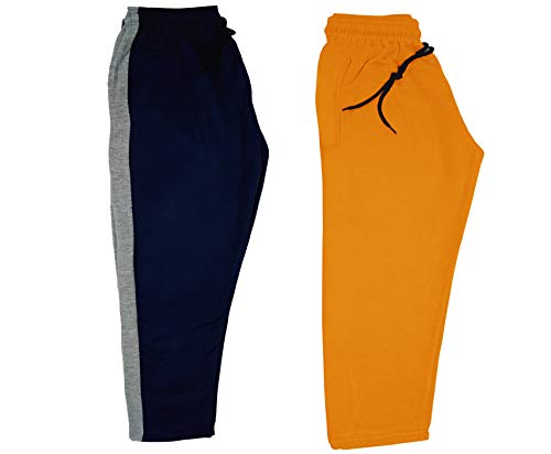 Image of indi weaves Kids Unisex Solid Fleece Warm Track Pants Winter Lower for Boys & Girls (Mustard; Navy Blue; 8-9 Years) Pack of 2