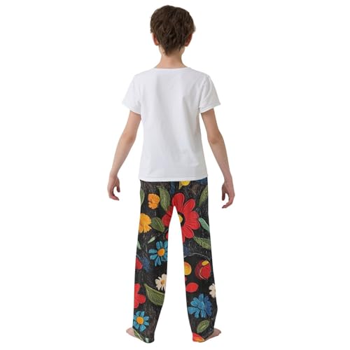 Boys' Pants Red Ladybugs Colorful Flowers Long Bottoms Jogger Pants Elastic Waist Trousers with Pockets S-XL3