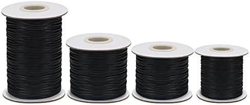 Handi Stich 55 yards Black Waxed Jewellery Making Cord (4 Sizes) - 0.5/1/1.5/2mm Thick - Each Spool is 50m - Beading Thread for Necklaces & Bracelets - Wax Coated String for Arts, Crafts and Sewing