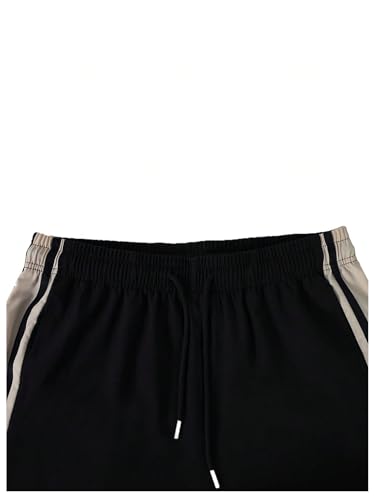 SHENHE Men's Side Striped Track Pants Wide Leg Drawstring Elastic Waist Athletic Casual Pants3