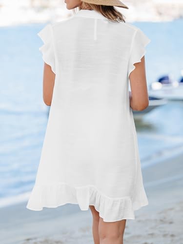 CUPSHE Women's Swimsuit Coverup Button Down Ruffle Beach Cover Ups Collared Mini Sheer Dress2