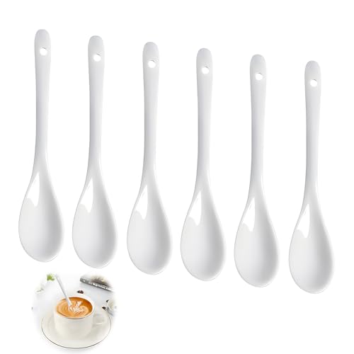Lot de 6 Cuillère en Céramique, Cuillères à Oeufs en Porcelaine Vaisselle en Céramique Long Manche Cuillères à Trempette à Soupe Cuillère à Café en...