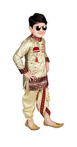 Image of Boys Sherwani Set | Brocade Sherwani for Boys | Kids Ethnic Wear | Party Outfit for Weddings Festivals & Special Occasions