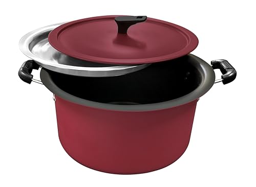 Image of Nolta Large Dum Biryani Pot (10L) + Extra Steel Lid for Dum, 1yr Replace-Guarantee, ISI Certified, Non-Toxic PFOA-Free Non-Stick Heavy Bottom Biriyani Handi (37cm, Matte Finish)