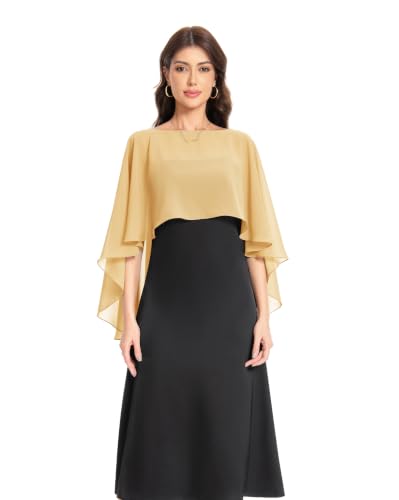Baoqiya Womens Capelet Shawls and Wraps for Evening Dresses Soft Bridesmaid Shawl Chiffon Cape Wedding Cover Up (Gold)