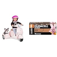 Our Generation – Fahrzeug Spielset – Helm & Beiwagen – 46 cm Puppenzubehör – Rollenspiel – Spielzeug für Kinder ab 3 Jahren – Roller mit Beiwagen + Duracell High Power Lithium 123 Batterie 3 V (CR123