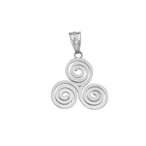 Claddagh Gold Solid 925 Sterling Silver Celtic Irish Triskele Triple Spiral Charm Pendant Necklace2