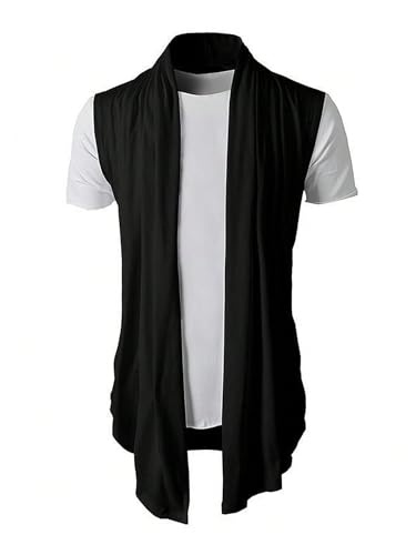 GORGLITTER Men's Lightweight Shawl Collar Sleeveless Cardigan Open Front Long Length Drape Cape3