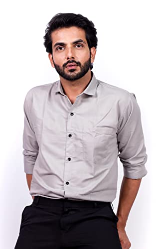 Image of HARPITA Men's Solid Regular Fit Cotton Casual Shirt with Spread Collar & Full Sleeves