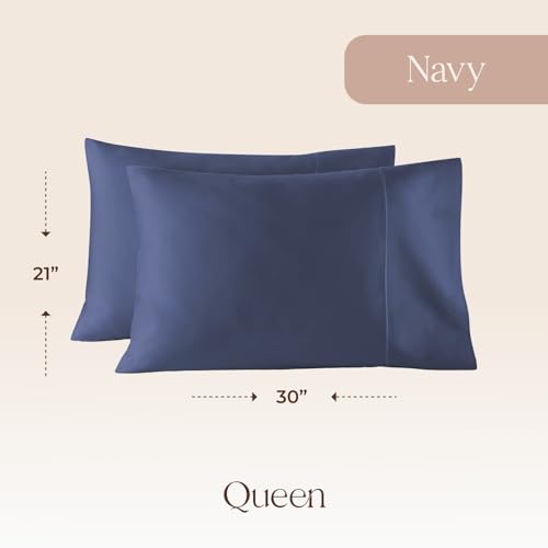 Image of 100% Organic Cotton Pillow Cases Queen Size Set of 2-100% Cotton Pillowcases GOTS Certified 300 Thread Count - Naturally Cooling Comfortable Breathable & Soft Pillow Cases (Navy, Queen)