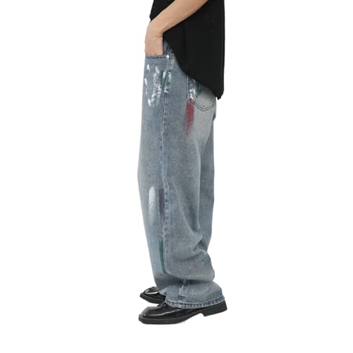 Baggy Jeans Men Washed Distressed Emo Y2K Jeans Men Relaxed Fit Ink Splash Streetwear for Skater Denim Pants4