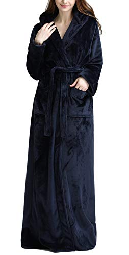 DSNOW Peignoir en polaire chaud pour femme Robe de chambre - Bleu - Large