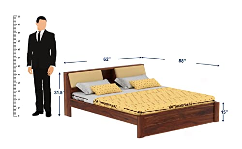 Image of Solid Sheesham Wood Mayor Queen Size Bed Without Storage and Headboard Storage for Bedroom Wooden Double Beds Home Furniture for Living Room Hotels (Honey Finish)