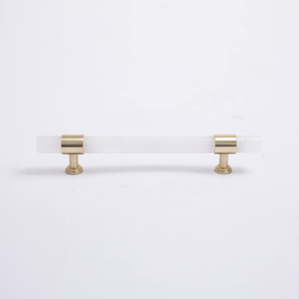 Poignée de meuble en marbre blanc et laiton massif cristal chic 128mm