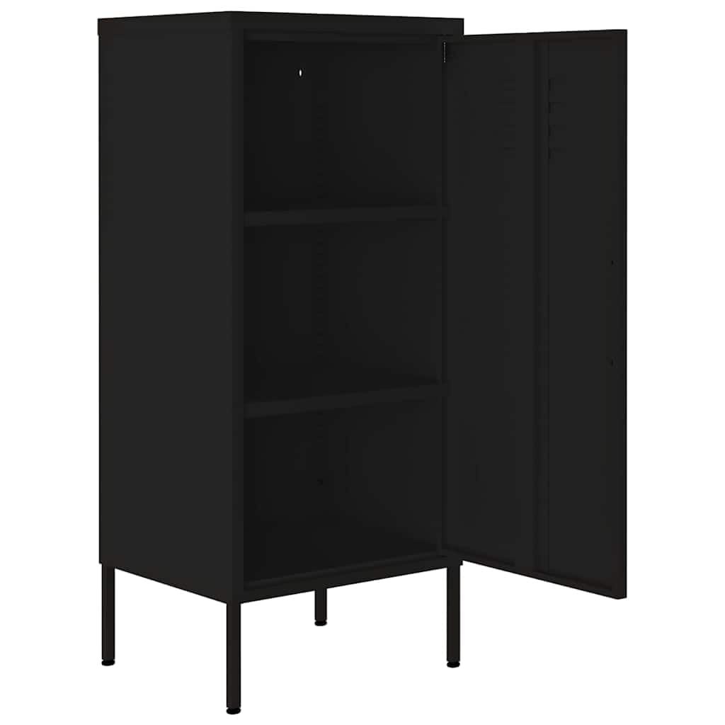 Szafka magazynowa czarna ze stali, 42,5 x 35 x 101,5 cm, z 2 wkładanymi półkami i poziomownikami, zamykana, do domu, biura, piwnicy, garażu, korytarza, warsztatu, miejsca do przechowywania i