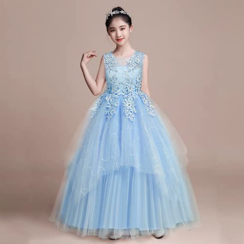 Lolanta Girls' Special Occasion Dresses Kids Tulle Princess Long Dress Father Daughter Dance Girls Vestidos Prom Sleeveless (9-10 Blue) #TOP4