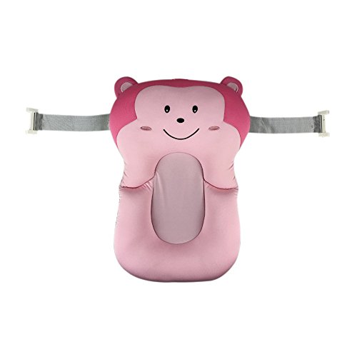 belupai Tappetino per il bagnetto Neonato Pieghevole Vasca da bagno per bambini Pad Sedia Mensola Vasca da bagno neonato Sostegno infantile Cuscino Mat(Scimmia rosa con 2 cinture fisse)