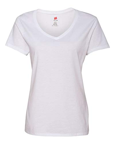 Hanes Womens 4.5 Oz. 100% Ringspun Cotton Nano-T V-Neck T-Shirt(S04V)-White-2Xl-3Pk #TOP9