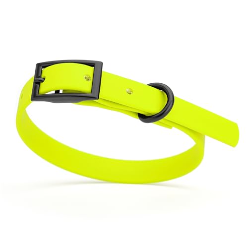 Image of Dogline Biothane Waterproof Dog Collar Strong Coated Nylon Webbing with Black Hardware Odor- Proof for Easy Care Easy to Clean High Performance Fits Small Medium or Large Dogs, Safety Yellow