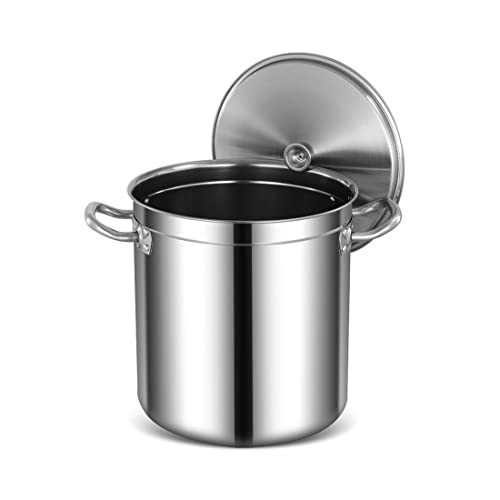 Olla grande de acero inoxidable apta para inducción, olla profesional con tapa y mango reforzado, fondo compuesto, 20 litros