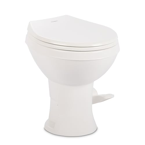 Dometic Model 400 Essential RV Toilet Round Lightweight Plastic Bowl Universal Fit & 2-Bolt Mount 18 Chair Height Residential Style Gravity Flush Toilet with Soft-Close Seat White (9610008275)